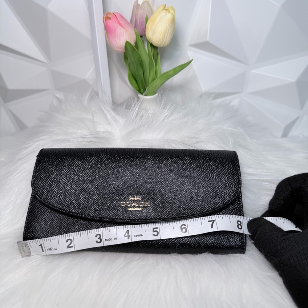 Coach Black Textured Leather Continental Clutch Wallet with Gold Logo - Picture 11 of 12